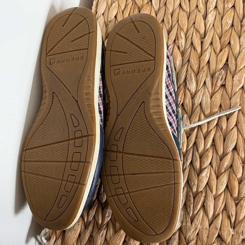 Sperry Topsider Navy Blue Boat Shoes with Plaid Detail GUC - Picture 4 of 5